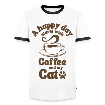 Coffee Cat lover - Men's Ringer Shirt - white/black - Front - AI Model Female 172 light (172cm) & AI Model Male 178 dark (178cm)