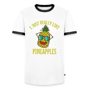 I Just Really Like Pineapples Fruit - Men's Ringer Shirt - white/black - Front - AI Model Female 172 light (172cm) & AI Model Male 178 dark (178cm)
