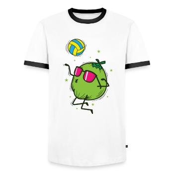 Coconut playing volleyball fruit palm tree - Men's Ringer Shirt - white/black - Front - AI Model Female 172 light (172cm) & AI Model Male 178 dark (178cm)