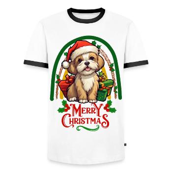Lhassa Apso Noël - T-shirt contrasté Homme - blanc/noir - Devant - AI Model Female 172 light (172cm) & AI Model Male 178 dark (178cm)