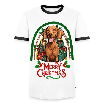 Vizsla Merry Christmas - Men's Ringer Shirt - white/black - Front - AI Model Female 172 light (172cm) & AI Model Male 178 dark (178cm)
