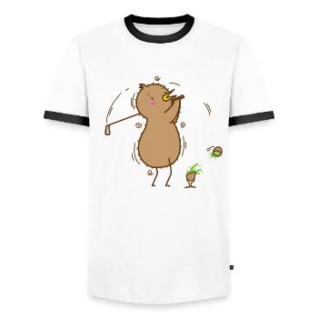 Kiwi joue au golf, kiwi oiseau et fruits - T-shirt contrasté Homme - blanc/noir - Devant - AI Model Female 172 light (172cm) & AI Model Male 178 dark (178cm)