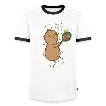 Kiwi joue au tennis Kiwi oiseau et fruits - T-shirt contrasté Homme - blanc/noir - Devant - AI Model Female 172 light (172cm) & AI Model Male 178 dark (178cm)