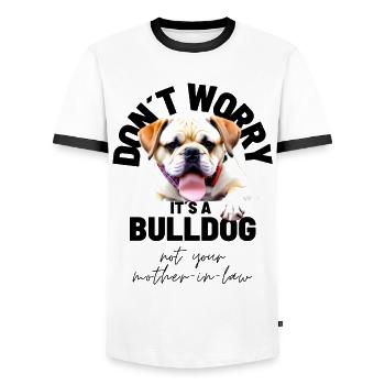 NE VOUS INQUIÉTEZ PAS... Bulldog Bulldog Bulldogs - T-shirt contrasté Homme - blanc/noir - Devant - AI Model Female 172 light (172cm) & AI Model Male 178 dark (178cm)
