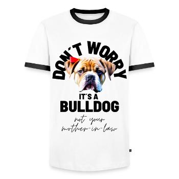 NE VOUS INQUIÉTEZ PAS... Bulldog Bulldog Bulldogs - T-shirt contrasté Homme - blanc/noir - Devant - AI Model Female 172 light (172cm) & AI Model Male 178 dark (178cm)