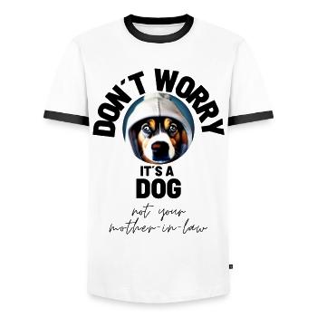 DON ́T WORRY ... Dog Dogs Dog Love - Men's Ringer Shirt - white/black - Front - AI Model Female 172 light (172cm) & AI Model Male 178 dark (178cm)