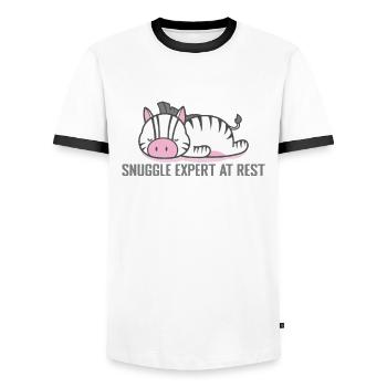 Snuggle Expert at Rest Schlafanzug Pyjama - Männer Kontrast-T-Shirt - Weiß/Schwarz - Vorne - AI Model Female 172 light (172cm) & AI Model Male 178 dark (178cm)