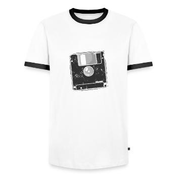 Floppy Disk Storage Module Disk - Men's Ringer Shirt - white/black - Front - AI Model Female 172 light (172cm) & AI Model Male 178 dark (178cm)