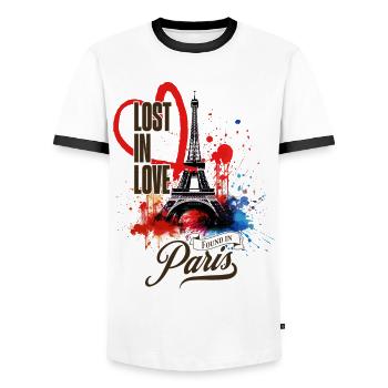 Paris, Tour Eiffel, France, Ville, Horizon, Art - T-shirt contrasté Homme - blanc/noir - Devant - AI Model Female 172 light (172cm) & AI Model Male 178 dark (178cm)