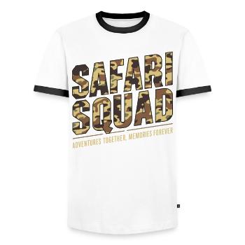Safari Squad - Abenteuer Zusammen, Erinnerungen - Männer Kontrast-T-Shirt - Weiß/Schwarz - Vorne - AI Model Female 172 light (172cm) & AI Model Male 178 dark (178cm)
