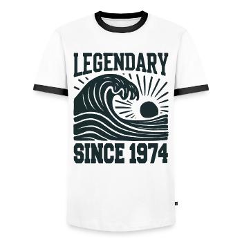 Legendary since 1974 Birthday Wave - Men's Ringer Shirt - white/black - Front - AI Model Female 172 light (172cm) & AI Model Male 178 dark (178cm)
