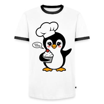 Penguin with chef's hat loves baking - Men's Ringer Shirt - white/black - Front - AI Model Female 172 light (172cm) & AI Model Male 178 dark (178cm)