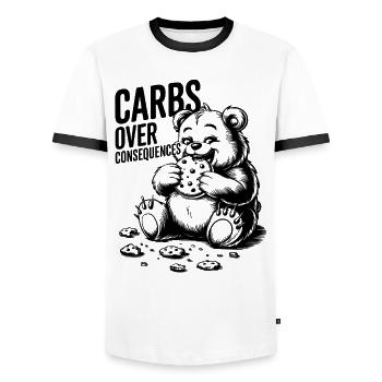 Carbs Over Consequences Bear Illustration - Men's Ringer Shirt - white/black - Front - AI Model Female 172 light (172cm) & AI Model Male 178 dark (178cm)
