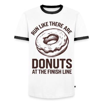 Courez comme si un beignet vous attendait à la ligne d’arrivée - T-shirt contrasté Homme - blanc/noir - Devant - AI Model Female 172 light (172cm) & AI Model Male 178 dark (178cm)