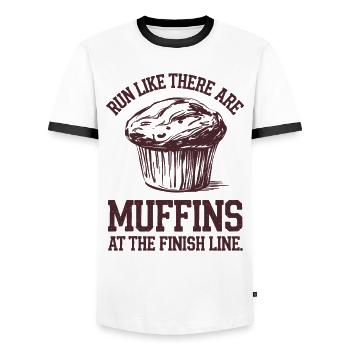 Courir comme des muffins à la ligne d’arrivée sont des marathoniens - T-shirt contrasté Homme - blanc/noir - Devant - AI Model Female 172 light (172cm) & AI Model Male 178 dark (178cm)