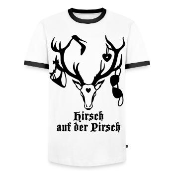 Hirsch 1c on the prowl - Men's Ringer Shirt - white/black - Front - AI Model Female 172 light (172cm) & AI Model Male 178 dark (178cm)