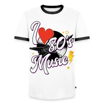 Ich liebe 80er Jahre Musik - Männer Kontrast-T-Shirt - Weiß/Schwarz - Vorne - AI Model Female 172 light (172cm) & AI Model Male 178 dark (178cm)
