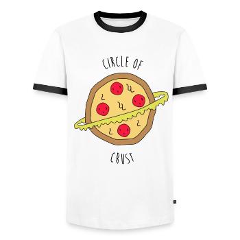 Pizza Cercle de croûte - T-shirt contrasté Homme - blanc/noir - Devant - AI Model Female 172 light (172cm) & AI Model Male 178 dark (178cm)