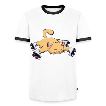 Cat with roller skates - Men's Ringer Shirt - white/black - Front - AI Model Female 172 light (172cm) & AI Model Male 178 dark (178cm)