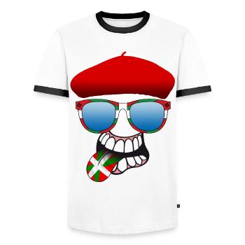 basque smiley 6 - T-shirt contrasté Homme - blanc/noir - Devant - AI Model Female 172 light (172cm) & AI Model Male 178 dark (178cm)