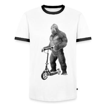 Elektroroller E-Roller King Kong Geschenkidee - Männer Kontrast-T-Shirt - Weiß/Schwarz - Vorne - AI Model Female 172 light (172cm) & AI Model Male 178 dark (178cm)