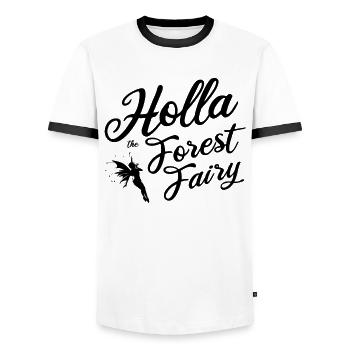 Holla the Forest Fairy Denglish English teacher - Men's Ringer Shirt - white/black - Front - AI Model Female 172 light (172cm) & AI Model Male 178 dark (178cm)