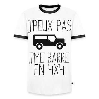 T shirt je peux pas je me barre en 4x4 - T-shirt contrasté Homme - blanc/noir - Devant - AI Model Female 172 light (172cm) & AI Model Male 178 dark (178cm)