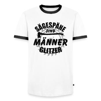 Sawdust are male glitter - Men's Ringer Shirt - white/black - Front - AI Model Female 172 light (172cm) & AI Model Male 178 dark (178cm)