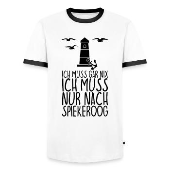 Ich muss gar nix Ich muss nur nach SPIEKEROOG - Männer Kontrast-T-Shirt - Weiß/Schwarz - Vorne - AI Model Female 172 light (172cm) & AI Model Male 178 dark (178cm)