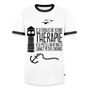Ich brauche keine Therapie SANKT PETER-ORDING - Männer Kontrast-T-Shirt - Weiß/Schwarz - Vorne - AI Model Female 172 light (172cm) & AI Model Male 178 dark (178cm)