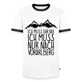Ich muss gar nix Ich Muss nur nach VORARLBERG - Männer Kontrast-T-Shirt - Weiß/Schwarz - Vorne - AI Model Female 172 light (172cm) & AI Model Male 178 dark (178cm)