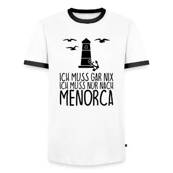 Ich muss gar nix Ich muss nur nach MENORCA - Männer Kontrast-T-Shirt - Weiß/Schwarz - Vorne - AI Model Female 172 light (172cm) & AI Model Male 178 dark (178cm)