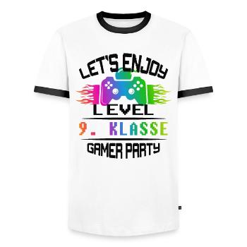 Level 9. KLASSE keep calm and game on - Männer Kontrast-T-Shirt - Weiß/Schwarz - Vorne - AI Model Female 172 light (172cm) & AI Model Male 178 dark (178cm)
