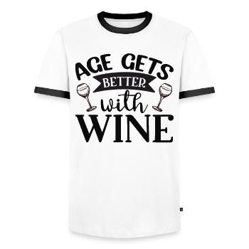Age gets better with wine - Men's Ringer Shirt - white/black - Front - AI Model Female 172 light (172cm) & AI Model Male 178 dark (178cm)