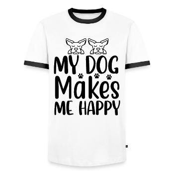 Mon chien me rend heureux - T-shirt contrasté Homme - blanc/noir - Devant - AI Model Female 172 light (172cm) & AI Model Male 178 dark (178cm)