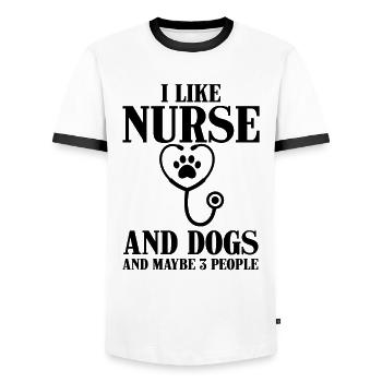 Aime les chiens nourrices peut-être 3 personnes - T-shirt contrasté Homme - blanc/noir - Devant - AI Model Female 172 light (172cm) & AI Model Male 178 dark (178cm)