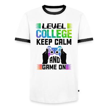 Level COLLEGE keep calm and game on - Männer Kontrast-T-Shirt - Weiß/Schwarz - Vorne - AI Model Female 172 light (172cm) & AI Model Male 178 dark (178cm)