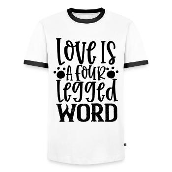 L’amour est un mot à quatre pattes - T-shirt contrasté Homme - blanc/noir - Devant - AI Model Female 172 light (172cm) & AI Model Male 178 dark (178cm)