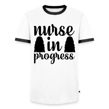 Krankenschwester in Arbeit - Männer Kontrast-T-Shirt - Weiß/Schwarz - Vorne - AI Model Female 172 light (172cm) & AI Model Male 178 dark (178cm)