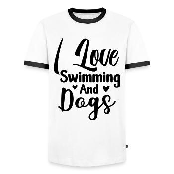 I love swimming and dogs - Men's Ringer Shirt - white/black - Front - AI Model Female 172 light (172cm) & AI Model Male 178 dark (178cm)