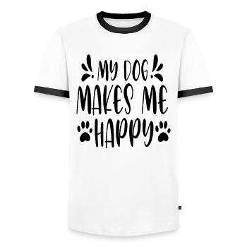 Mon chien me rend heureux - T-shirt contrasté Homme - blanc/noir - Devant - AI Model Female 172 light (172cm) & AI Model Male 178 dark (178cm)