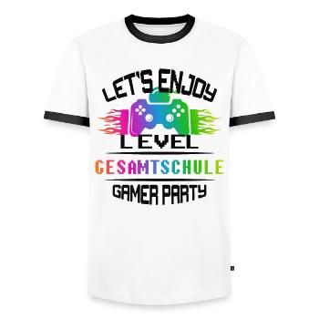 Level GESAMTSCHULE keep calm and game on - Männer Kontrast-T-Shirt - Weiß/Schwarz - Vorne - AI Model Female 172 light (172cm) & AI Model Male 178 dark (178cm)