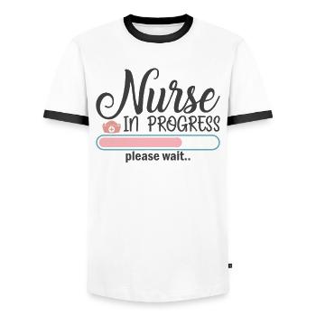 Krankenschwester in Arbeit - Männer Kontrast-T-Shirt - Weiß/Schwarz - Vorne - AI Model Female 172 light (172cm) & AI Model Male 178 dark (178cm)
