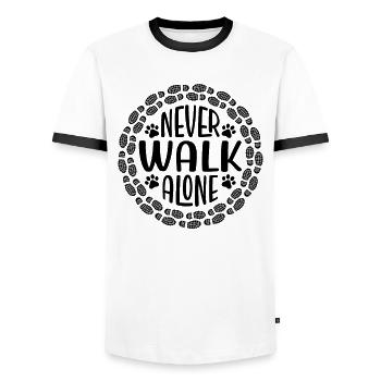 Never go alone - Men's Ringer Shirt - white/black - Front - AI Model Female 172 light (172cm) & AI Model Male 178 dark (178cm)
