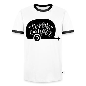 Happy campers - Men's Ringer Shirt - white/black - Front - AI Model Female 172 light (172cm) & AI Model Male 178 dark (178cm)