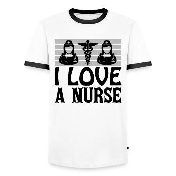 I love a nurse - Men's Ringer Shirt - white/black - Front - AI Model Female 172 light (172cm) & AI Model Male 178 dark (178cm)