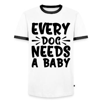 Every dog needs a baby - Men's Ringer Shirt - white/black - Front - AI Model Female 172 light (172cm) & AI Model Male 178 dark (178cm)