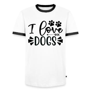 I love dogs - Men's Ringer Shirt - white/black - Front - AI Model Female 172 light (172cm) & AI Model Male 178 dark (178cm)