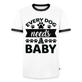 Every dog needs a baby - Men's Ringer Shirt - white/black - Front - AI Model Female 172 light (172cm) & AI Model Male 178 dark (178cm)
