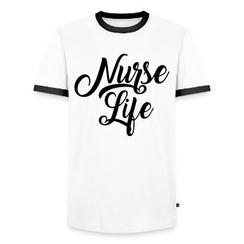 Nurse Life - Men's Ringer Shirt - white/black - Front - AI Model Female 172 light (172cm) & AI Model Male 178 dark (178cm)